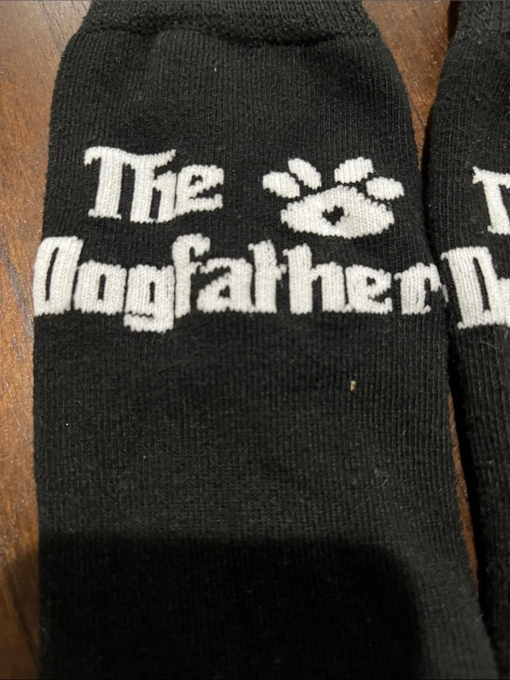 The Dogfather Black Crew Socks with White Logo